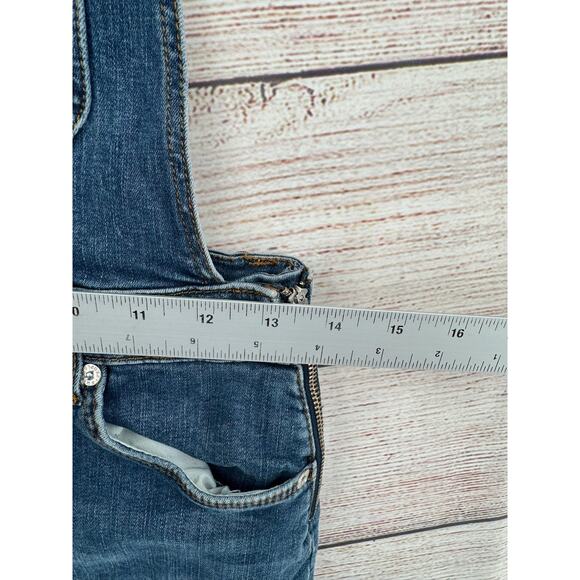 Free People Overalls Womens 28R Blue Denim Skinny Stretch Adjustable Bib Jeans - Picture 10 of 11